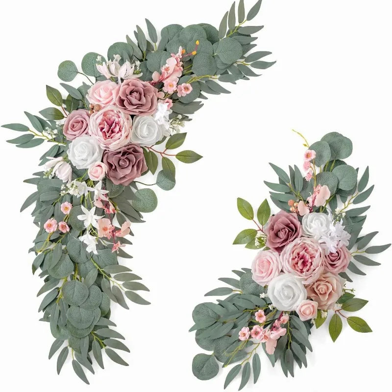 Tejesa Artificial Wedding Arch Flowers Kit Boho Dusty Rose Blue Eucalyptus Garland Drapes for Wedding Decorations Welcome Sign