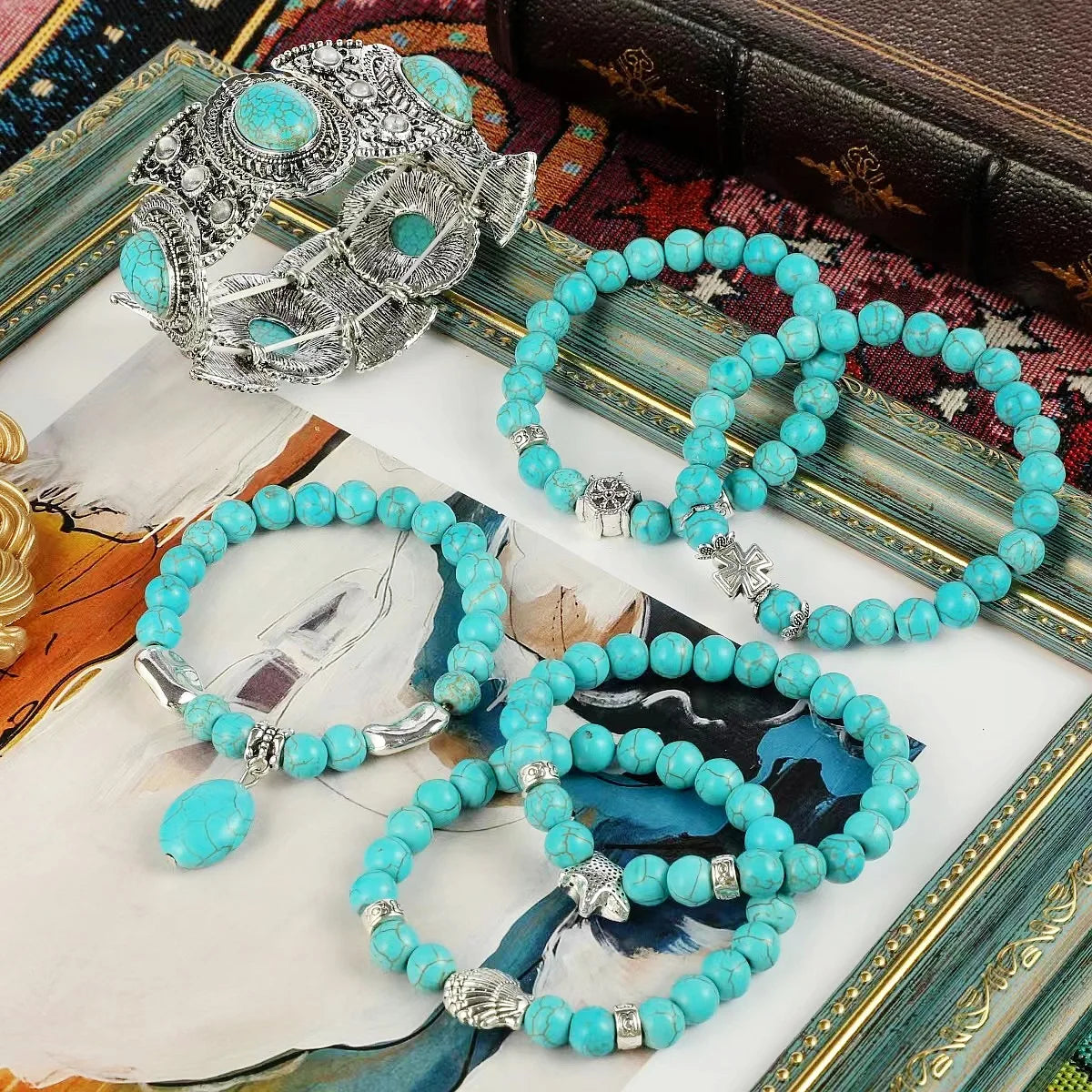 Bohemian Style Turquoise Charm Bracelet Creative Beads Bracelet Stretch Bracelets Accessories For Hawaii Beach Party Jewelry