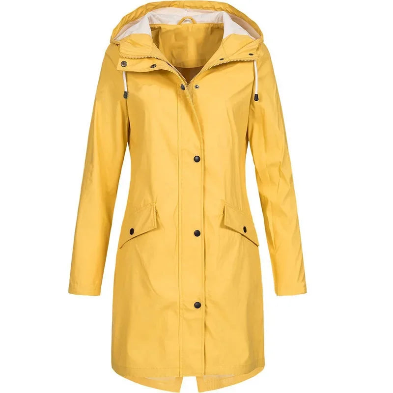 2024 New Arrival Women Clothes Solid Rain Waterproof Jacket Coat Outdoor Hoodie Long Overcoat Plus Size Duster Coats For Women