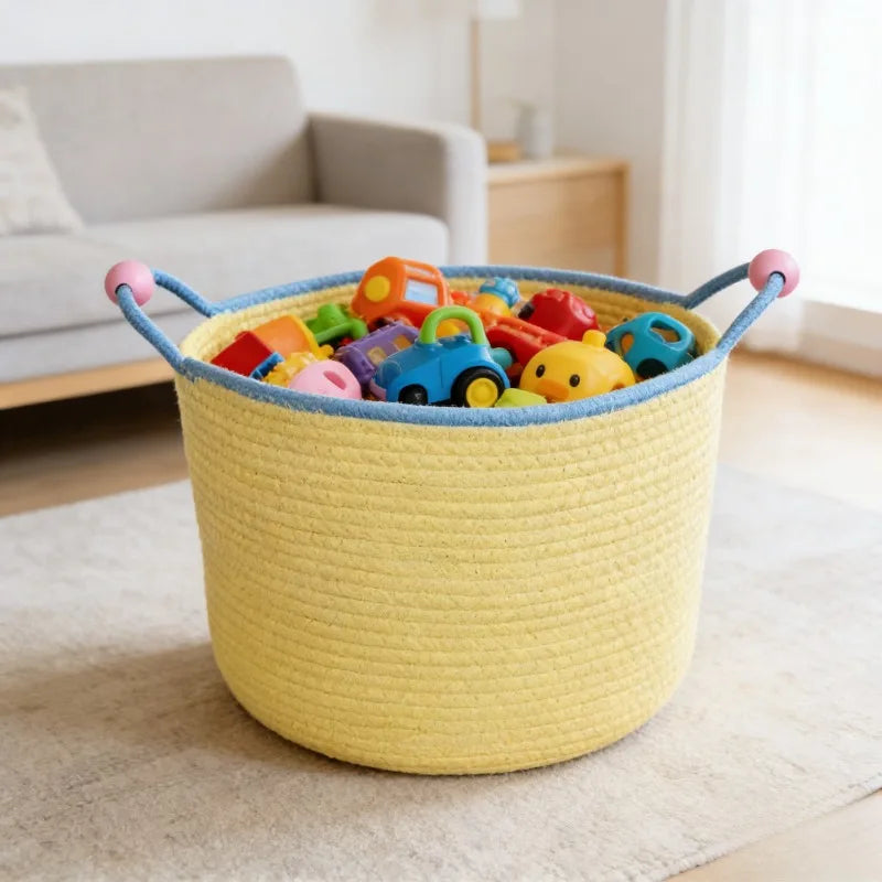 1pcs Cotton Rope Storage Basket for Home Bedroom Living Room Bathroom Closet Toy Clothes Blanket Storage Decorative Woven Basket