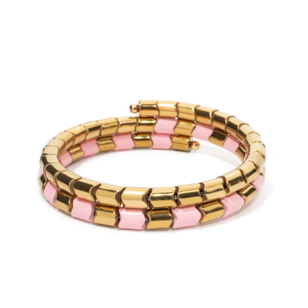 Tejesa 5X6mm  Enamel Colorful  Circle Tube Beads Bangle Bracelet  For Women