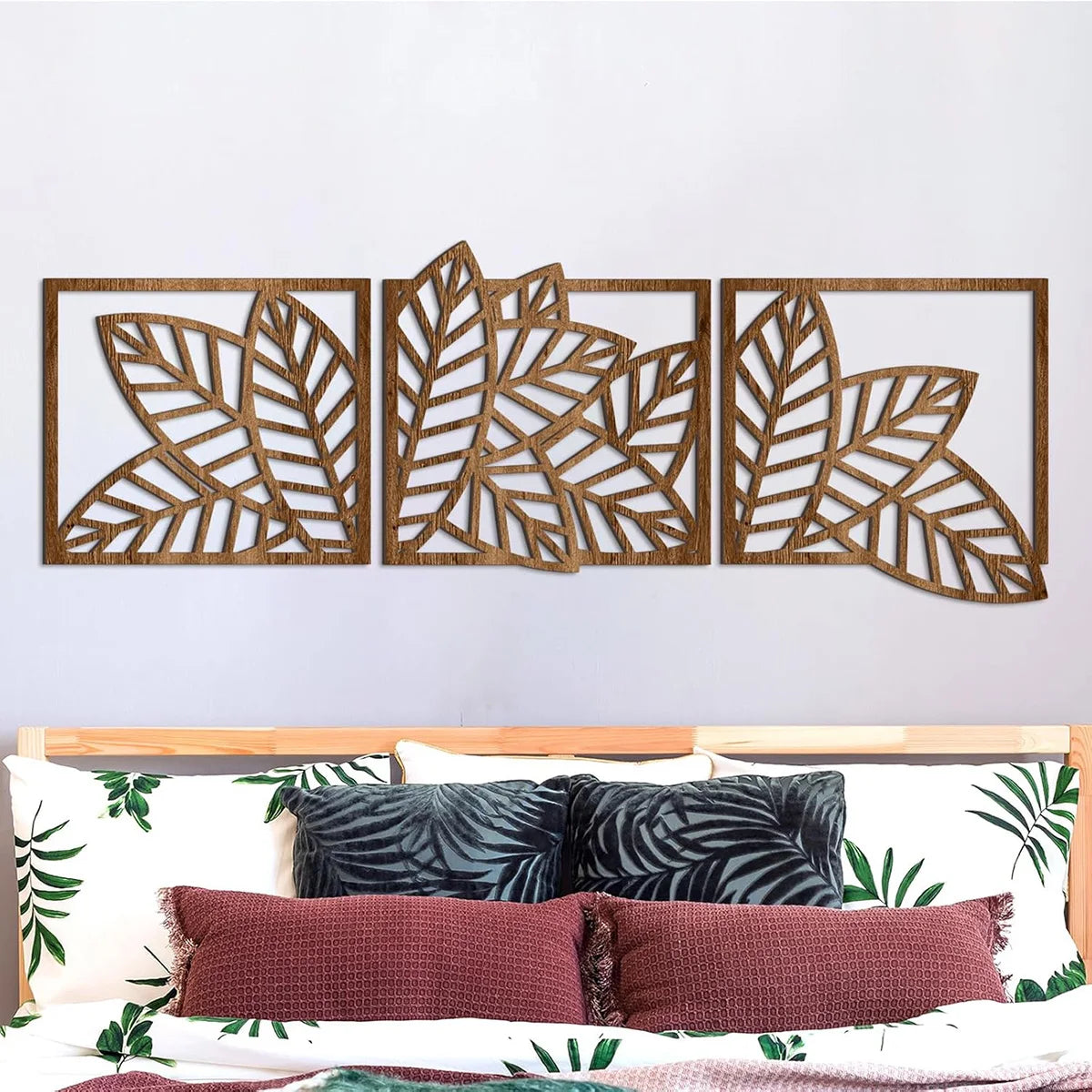 Hemasa 3pcs Wooden wall decoration/ Bohemian style abstract tropical palm leaf wall decoration for Home