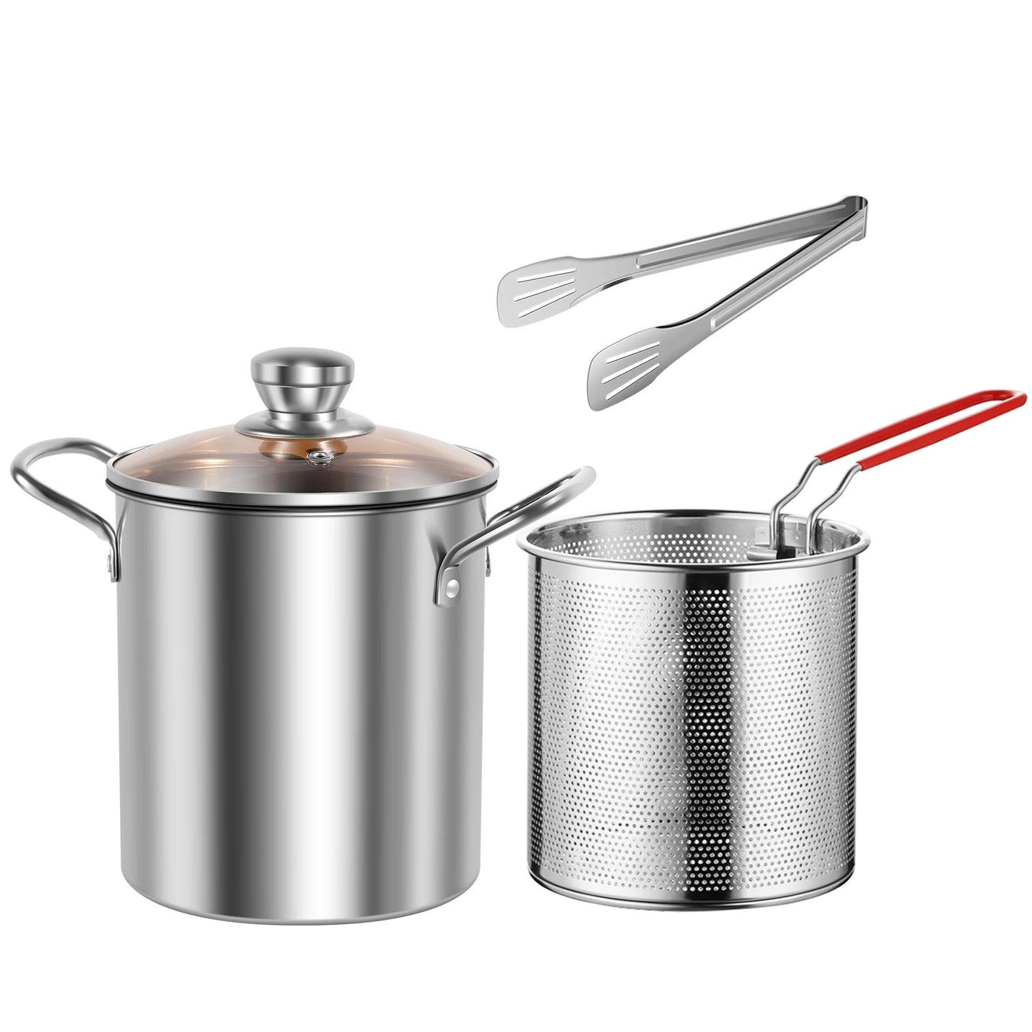 Deep Fryer Pot 304 Stainless Steel Fry Pot with Basket and Lid Food Grade Deep Fryer Multifunctional Deep Frying Pot for Frying