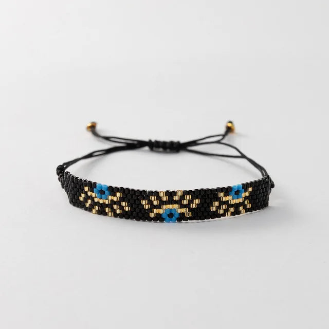 Bohemia Rice bead bracelet Geometry Eye Multiple colors Hand weaving Female Popular Personality Adjustable Beaded bracelet