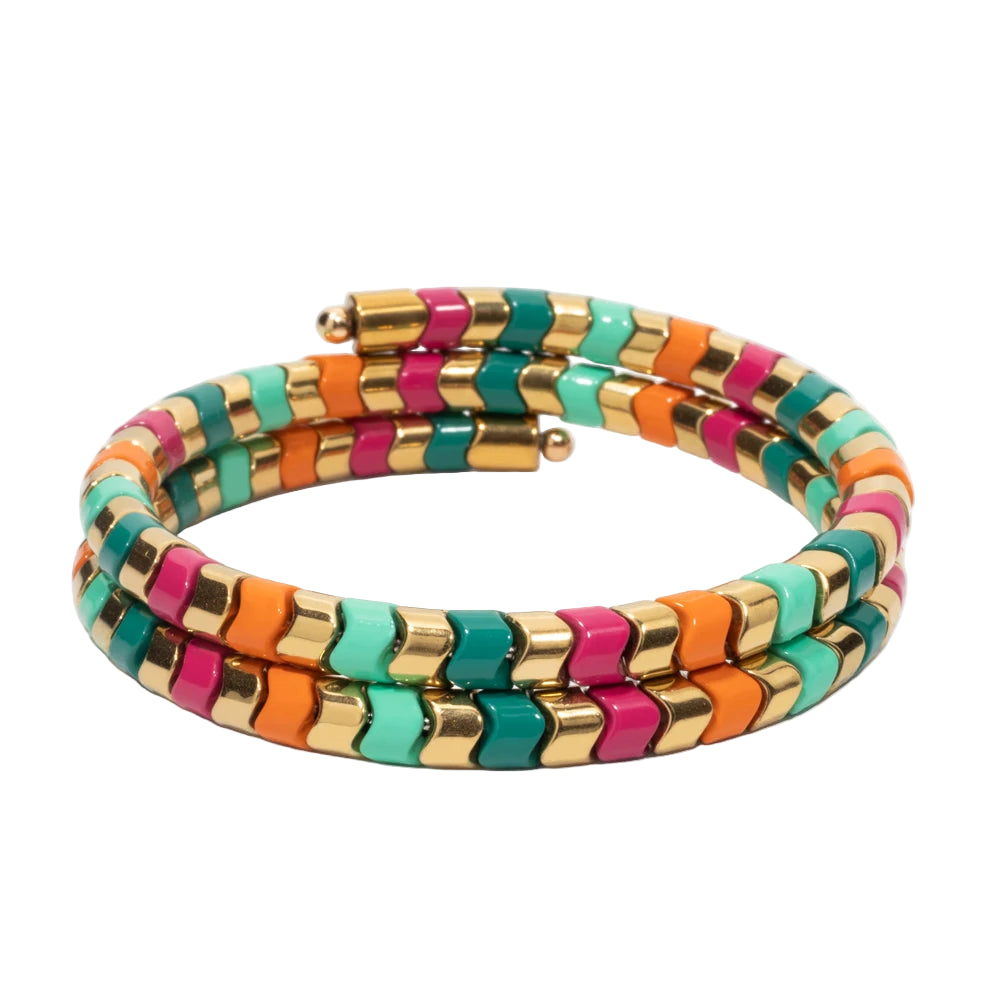 Tejesa 5X6mm Tube Beads Circle Enamel Bangle For Women Beaded Colorful Beads Boho Hand Accessory
