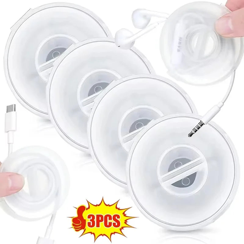 Tejesa 1/2/3pcs Rotatable Transparent Cable Winder Box Portable Round USB Cord Organizer Headphone Charging Line Management Storage Box