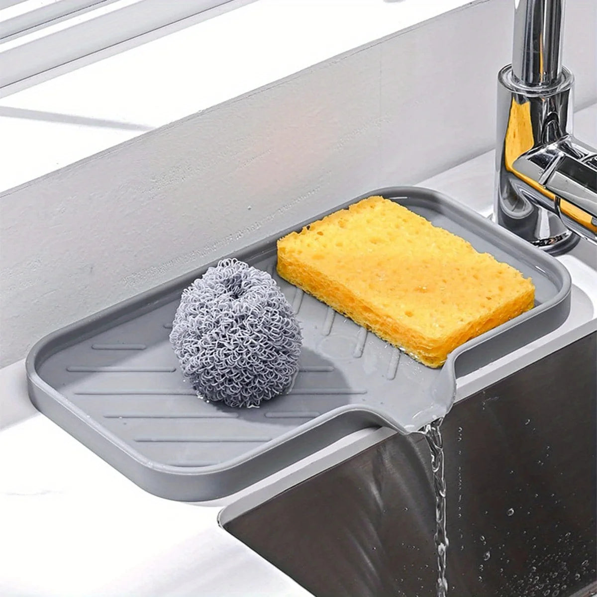 Hemasa Sink Silicone Tray With Drain Soap Sponge Storage Holder  /Sink Scrubber Brush Soap Storage Rack Kitchen Organizer