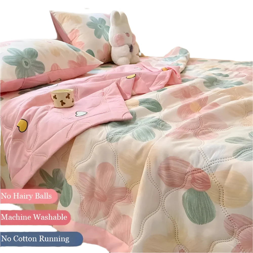 Hemasa  Cute Washable Printed Summer Quilt Soft Comfortable Thin Wadding Blanket