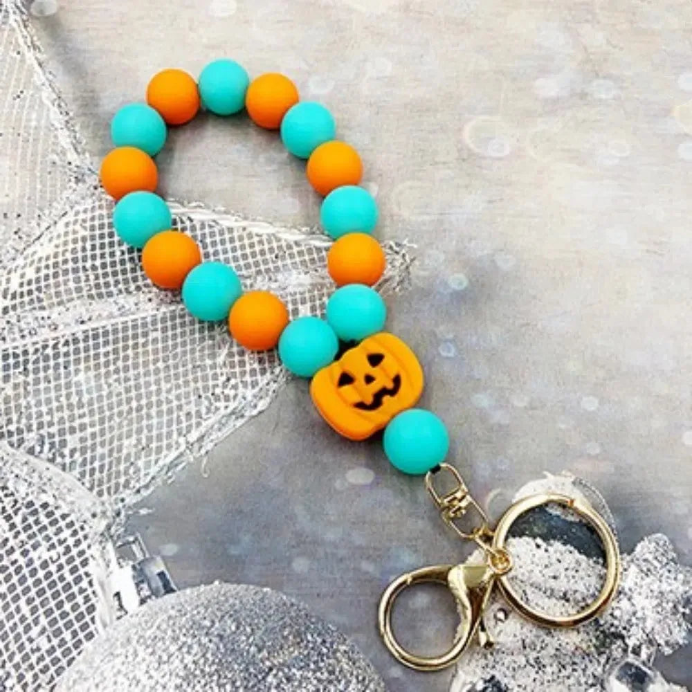 Pumpkin Luminous Ghost Keychain Silicone Fluorescent Halloween Ghost Pendant Lobster Buckle Ornaments Beads Keyring Party