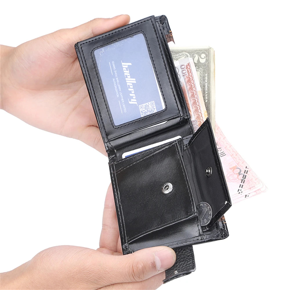 2024 New Patchwork Leather Men Wallets Short Male Purse With Coin Pocket Card Holder Brand Trifold Wallet Men Clutch Money Bag
