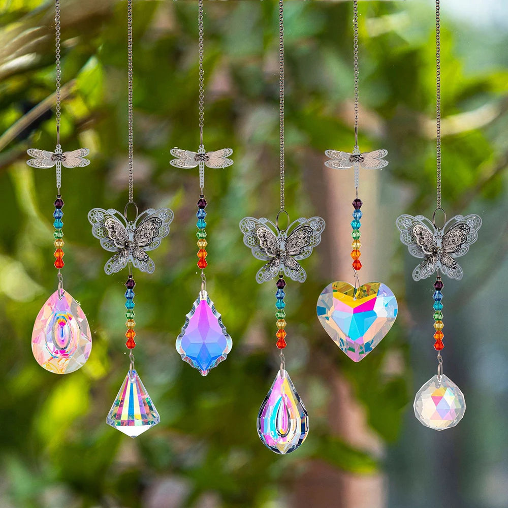 6 Crystal Suncatcher Butterfly Prism Pendant Rainbow Machine Window Hanging Decor