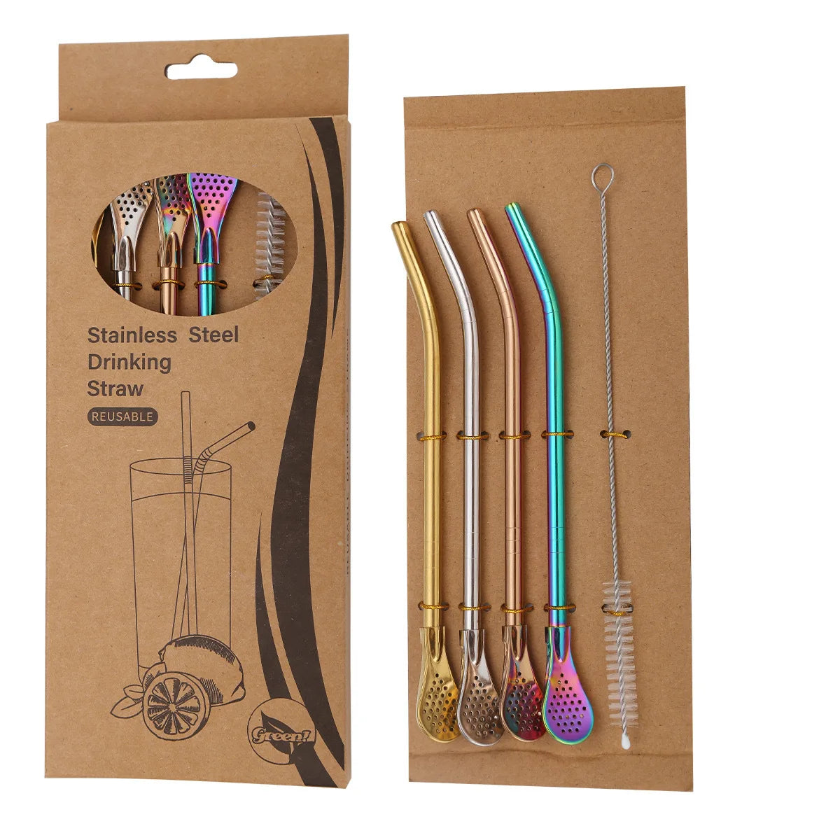 Hemasa stainless steel Drinking Straws for Smoothie Milkshakes Tea Juice Cocktail Straw with Brush