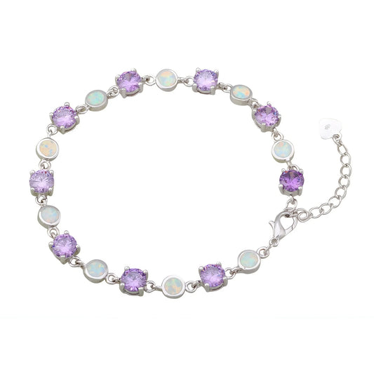 Women's Adjustable Heart Charm Bracelet Pink Opal Cubic Zirconia Silver Plated Chain Designer Jewelry Valentine Gift for Women