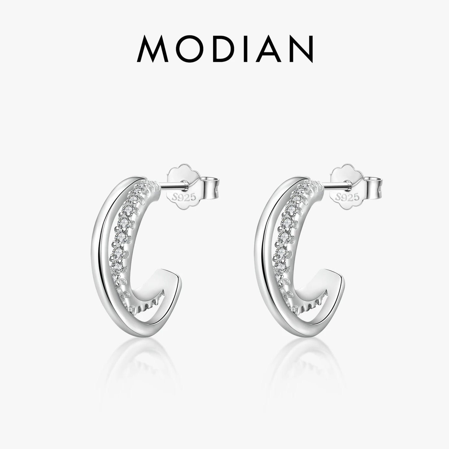 Modian Silver Line Clear CZ Stud Earrings 100% 925 Sterling Silver Geometry Exquisite Earring For Women Wedding Fine Jewelry