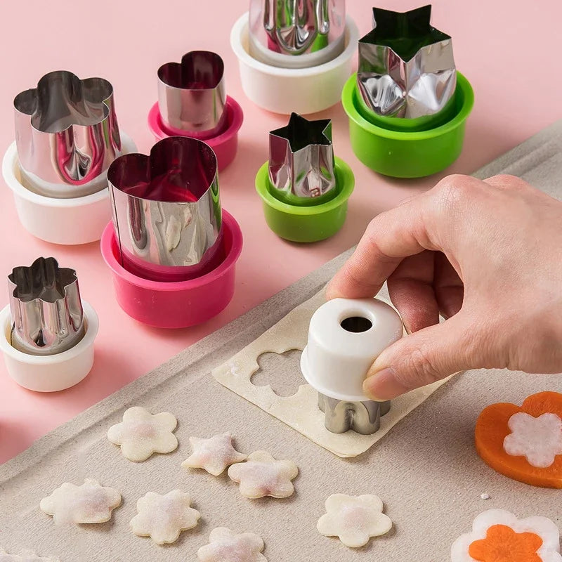 Tejesa 8Pcs/set Vegetables Cutter Set /Plastic Handle Mini Pie Cookie Cutters/ Fruit Pastry Stamps/ Stainless Steel Fruit Cutting Tools