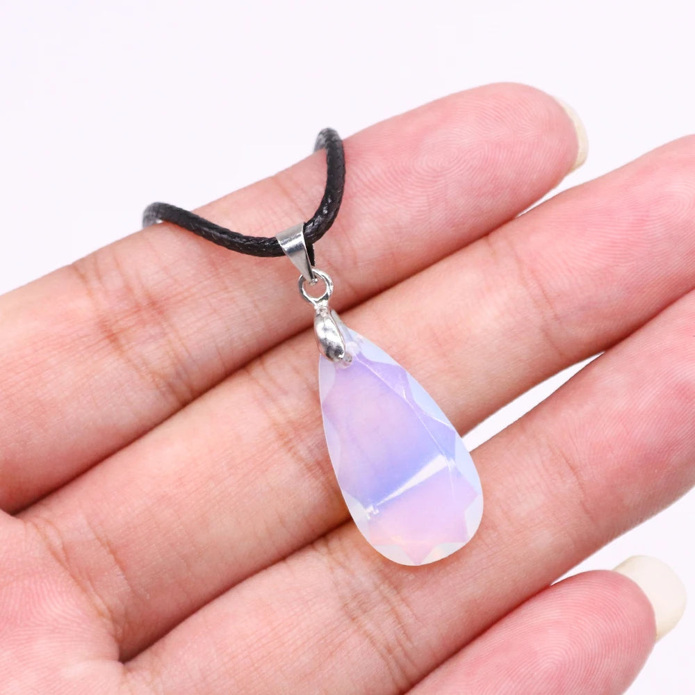 Hemasa 13*24mm Teardrop Shape Faceted Natural Stone Rope Chain Pendant Necklace  Jewelry Suitable for Enhance Fashion Woman Charm