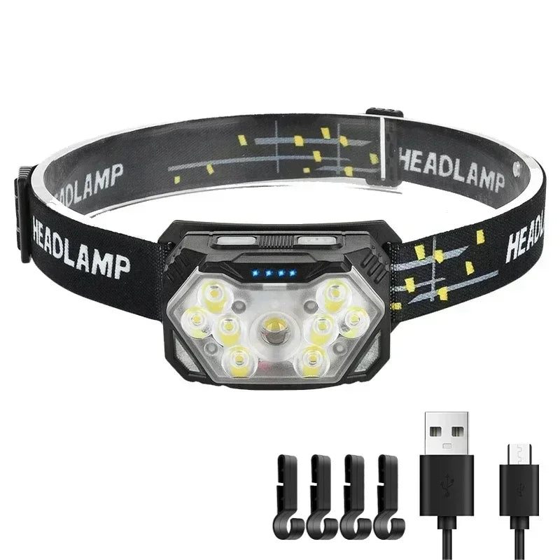 Hemasa 9 Led Strong Light Headlamp USB Rechageable Motion Sensor Headlight Portable Fishing Camping Outdoor Head Lamp Work Flashlight