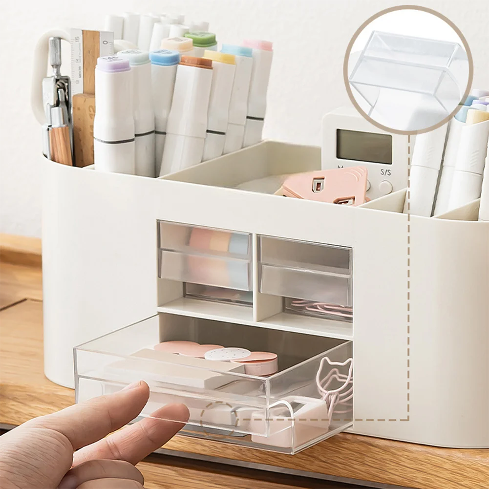 Tejesa Pen Organizer with 3 Drawers, Multi-Functional Pencil Holder With 10 Compartments, Desk Organizers Storage For Office Home