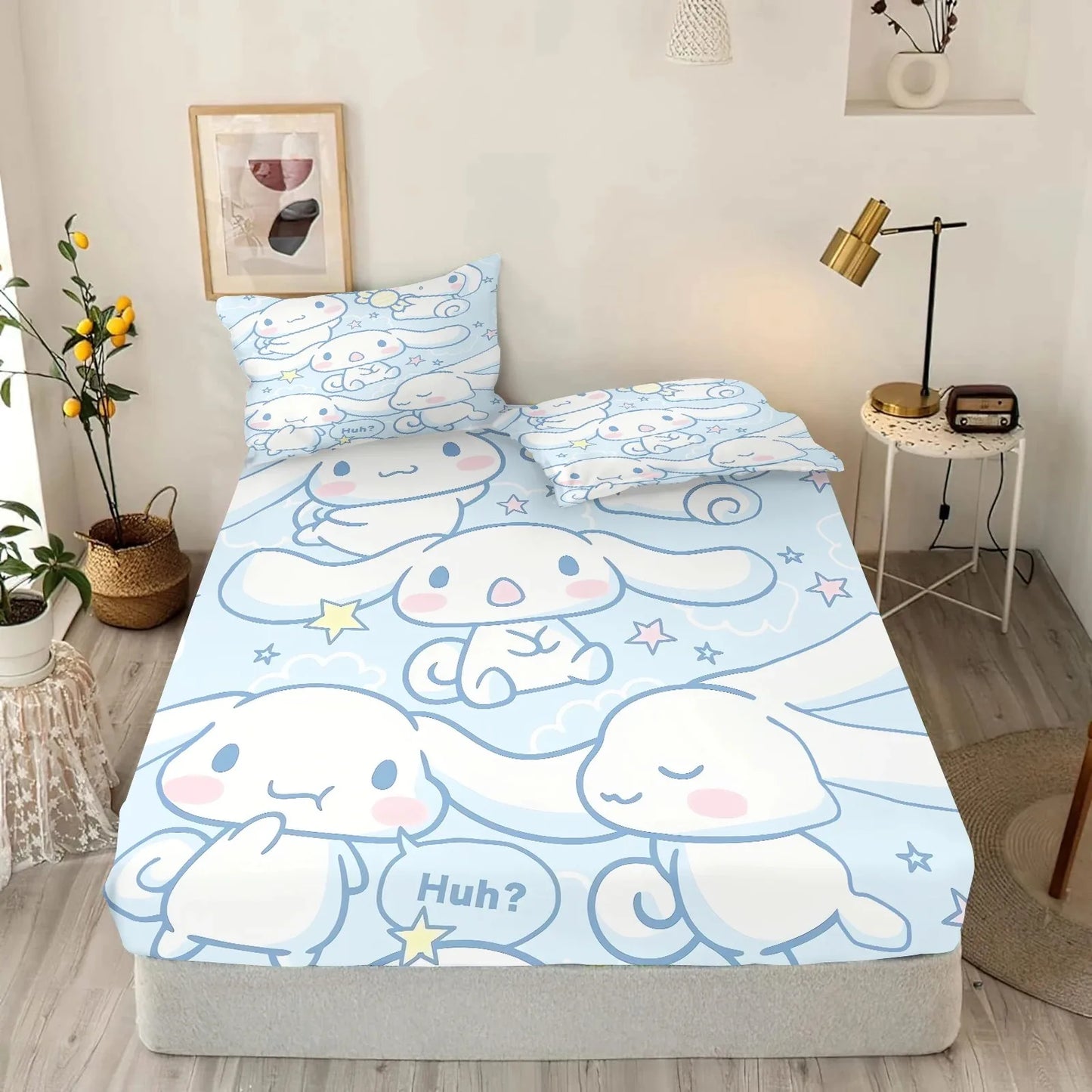 Cinnamoroll BedSheet With Pillowcase,Single/Queen/King Fitted Sheet,Girl Boy Adult Fitted Sheet with Elastic Band,Birthday Gifts