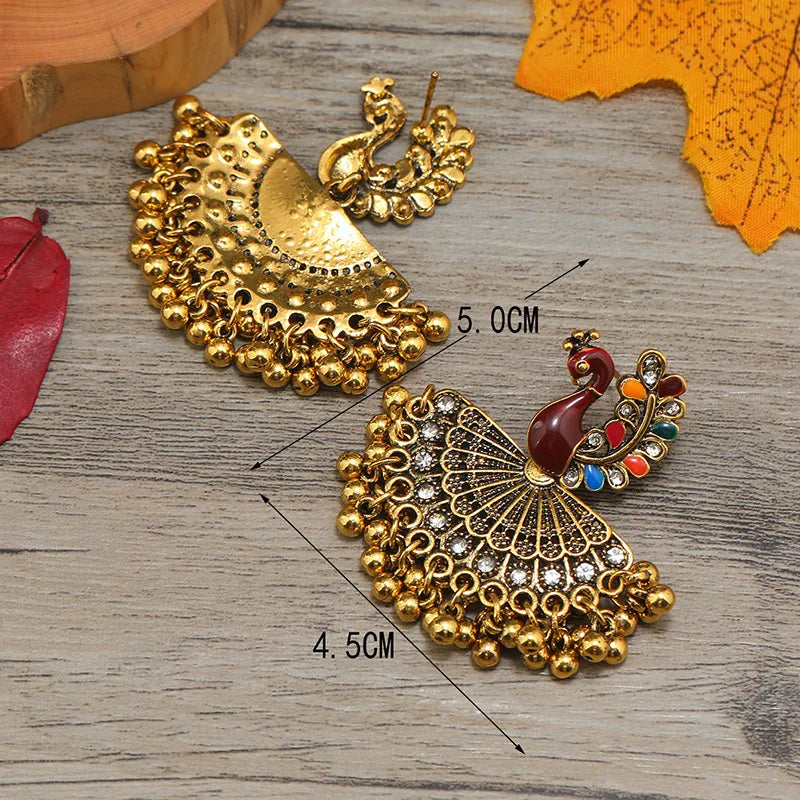 Hemasa  Bohemian Ethnic Peacock Bells Tassel Drop Earrings for Women Jhumka Brincos Pendientes