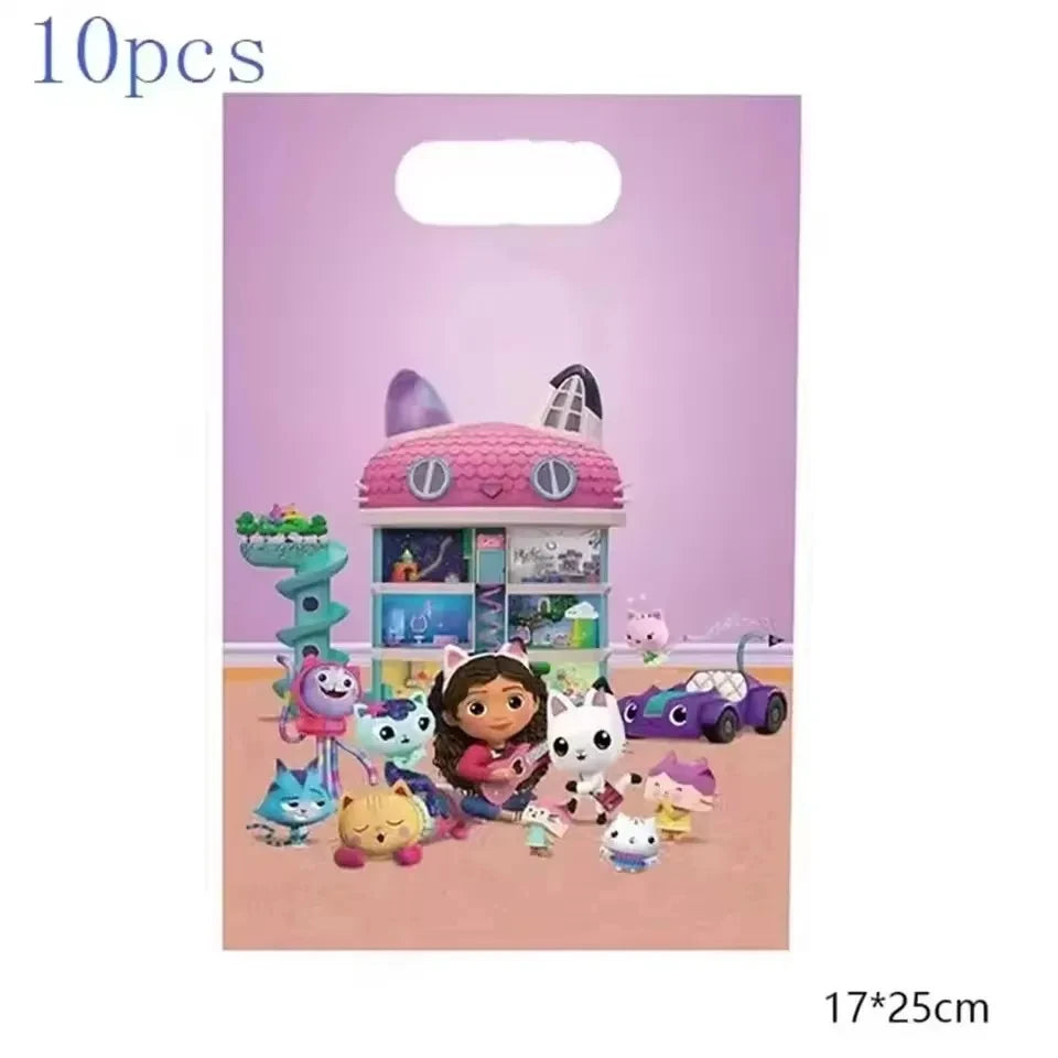 Gabby Dollhouse Cats Birthday Party Gifts Keychain Stickers Snap Bracelet Reusable Straws Gift Bags Carnival Gabby Party Favors