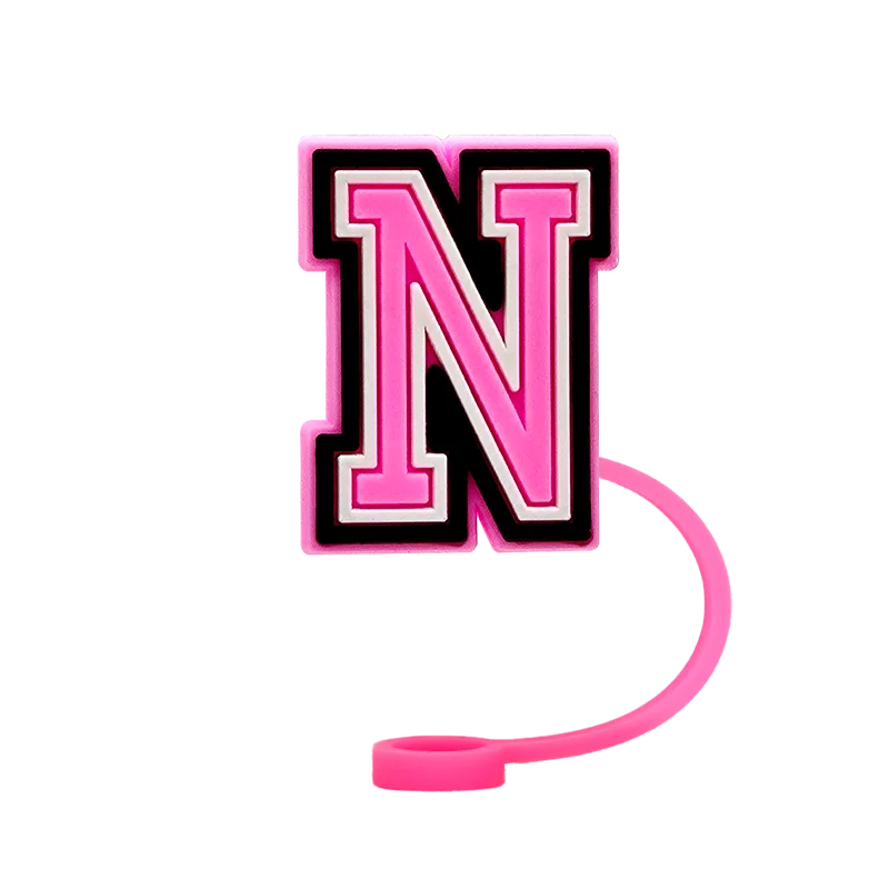 10mm Pink Letter Straw Cover Caps 1PCS Accessories For Cups,Soft Silicone Alphabet Straw Topper Drinkware,Dustproof Straw Caps