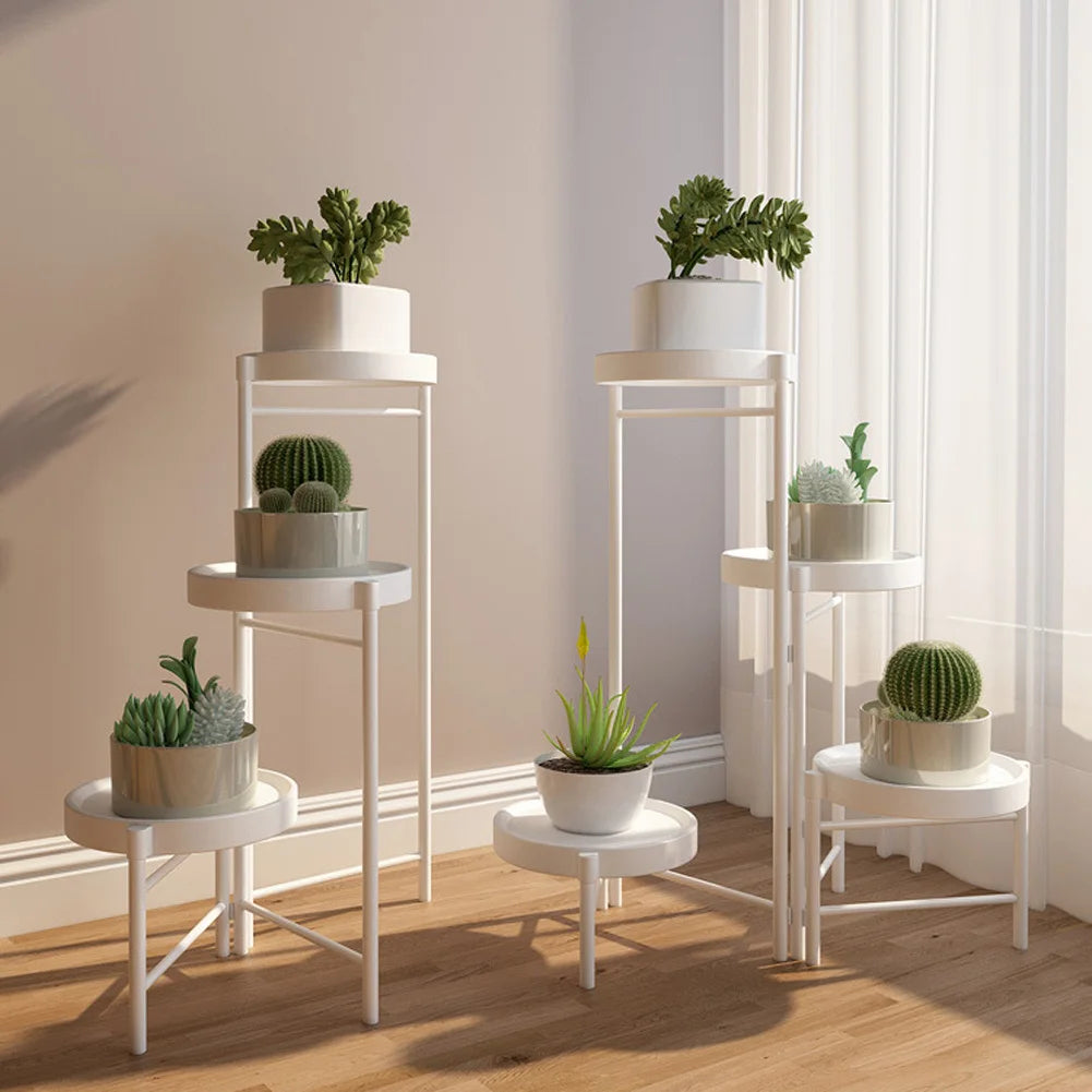 Metal Potted Plant Stand Foldable Multi-Tier Flower Shelf With Detachable Trays Display Rack For Corner Porch Garden Balcony