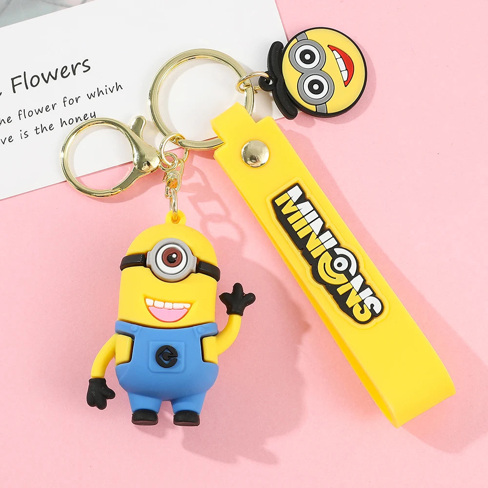 Kawaii Minions Keychain Cartoon Toys Model Silicone Pendant Keyring Cosplay Chinese Zodiac Car Backpack Key Holder Accessories