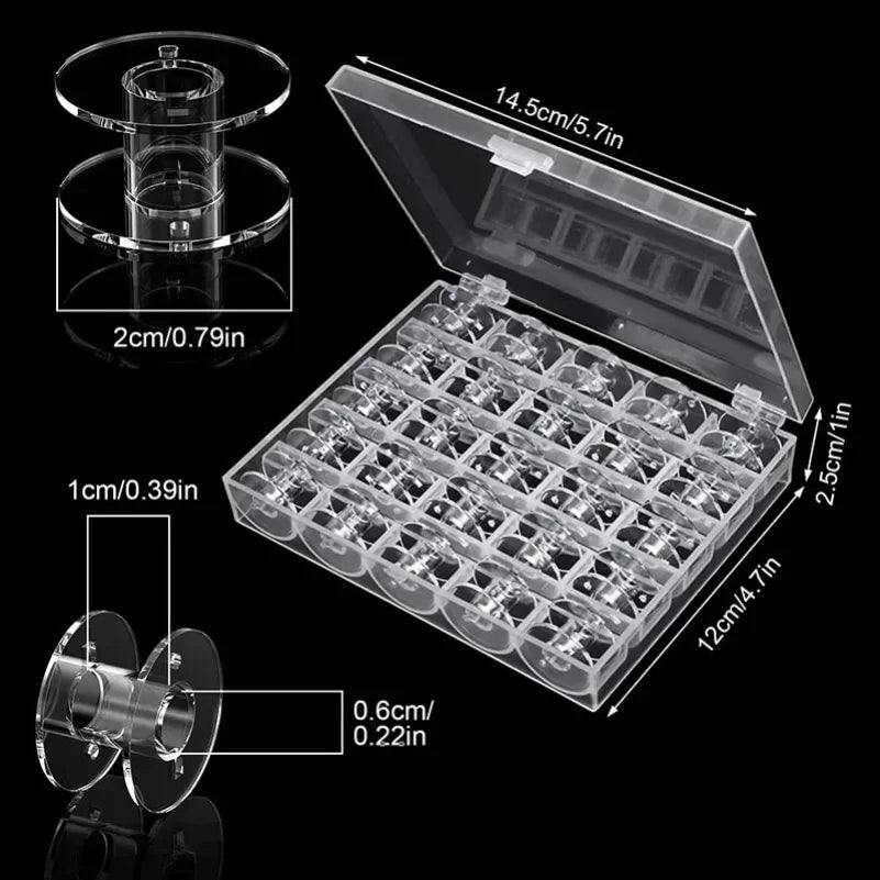 Tejesa 25Pcs Clear Sewing Machine Bobbins Spools Empty Bobbins Spools Plastic Storage Box For Household DIY Sewing Accessories Tools