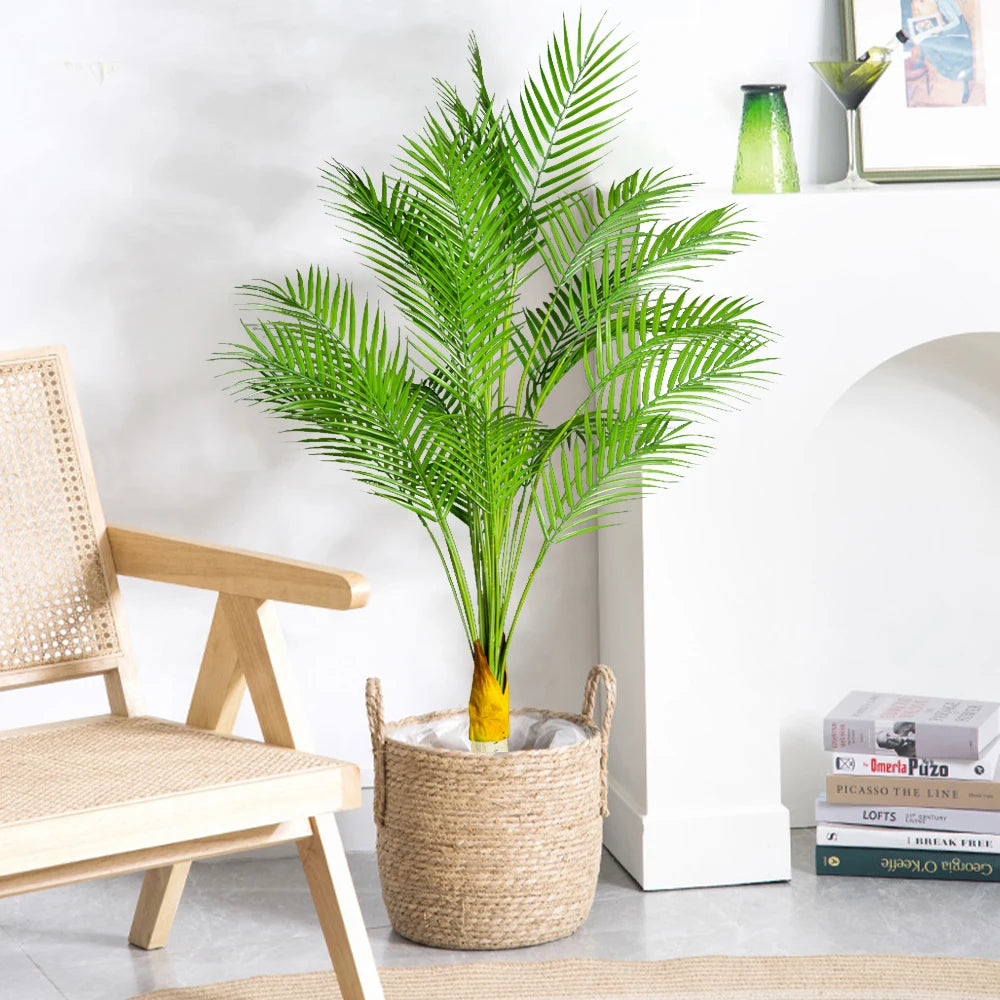 50-120cm Large Artificial Tropical Plant Fake Palm Leaves Plastic Green Coconut Tree Branch for Office Hotel Home Garden Decor