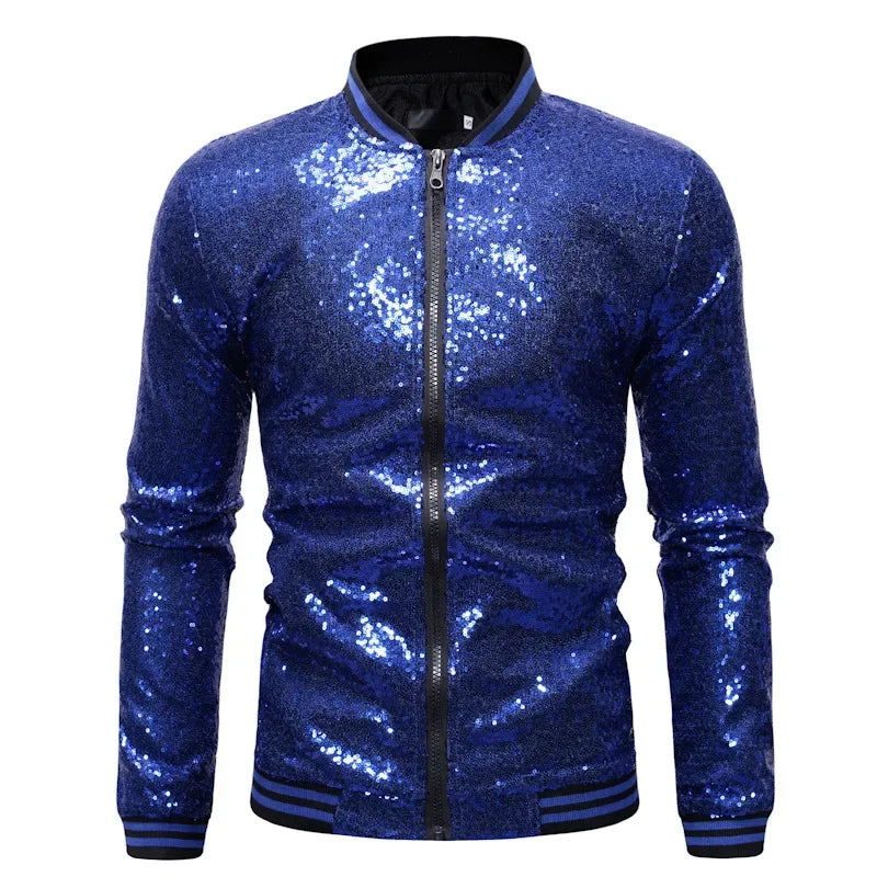 Hemasa  Winter  Sequin Jacket for Men, Stand Up Collar Contrasting Mens Jackets(Eur Size)