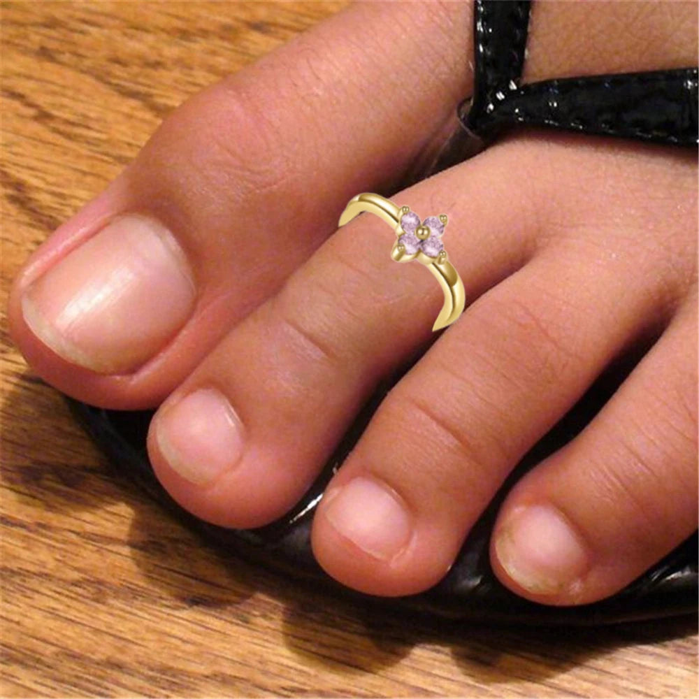 New Gold Plated Color Zircon Toe Ring High Quality Non Fading Jewelry Fashion Luxury Accessories Women's Summer Gift