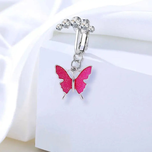 Rhinestone Zircon Fake Belly Piercing Clip Belly Ring Copper No Piercing Geometric Butterfly Female