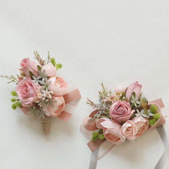 YeeNanee 6pcs Pink Corsage Boutonniere Set for Bride Groom Bridesmaids Groomsmen Wedding Cerenony Homecoming Prom Suit Flowers