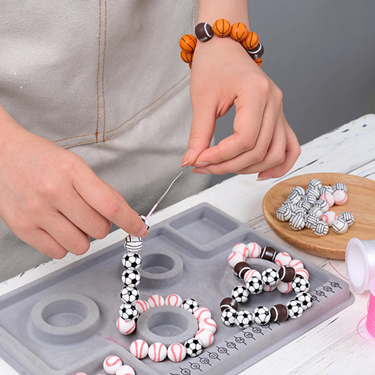 15Pcs Silicone Round Beads Soccer Rugby Base/volley/basketball for Jewelry Making To Make Bracelets DIY Pacifier Chain Necklace