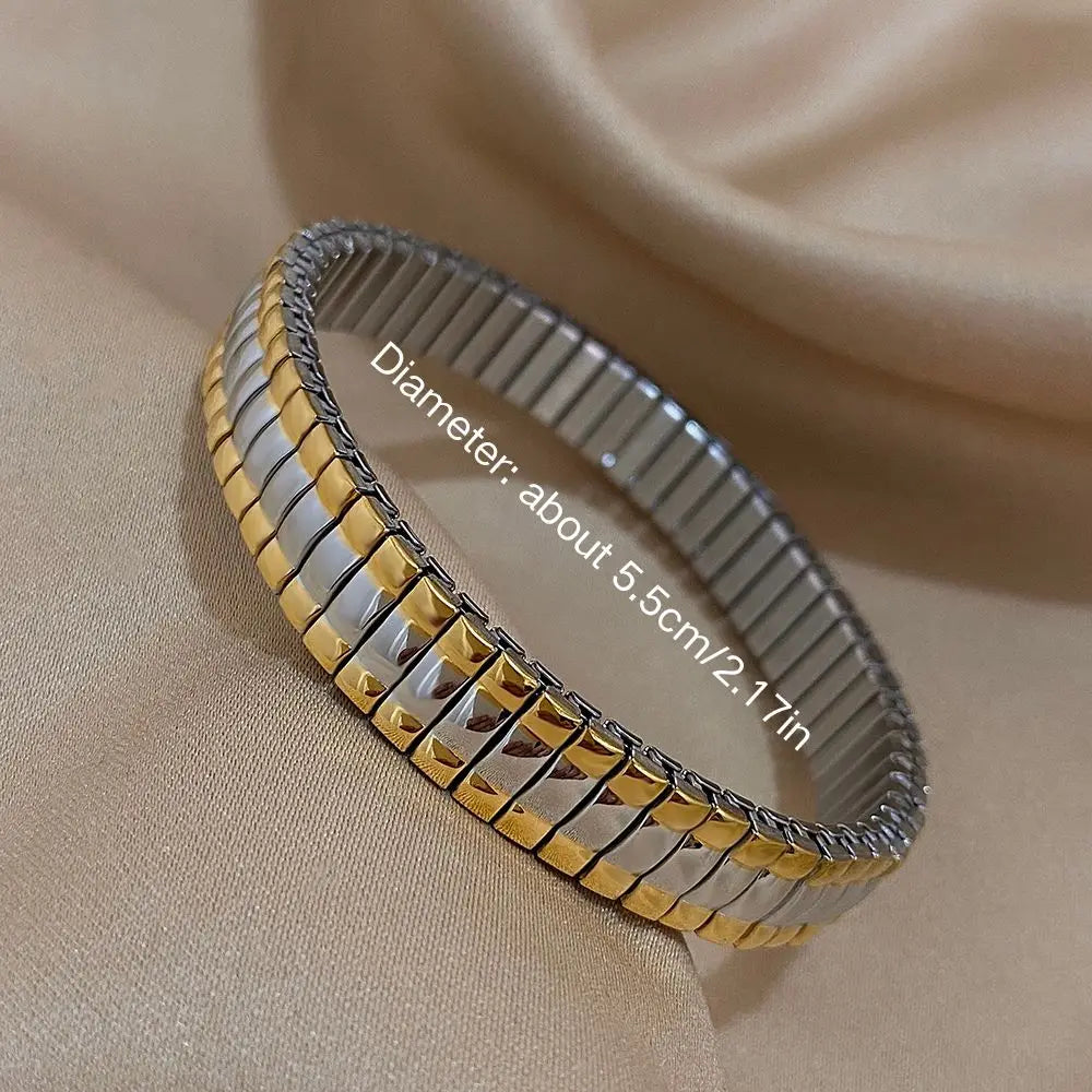 Hemasa Elastic Two-Tone Bracelet Stainless Steel Bangles for Women