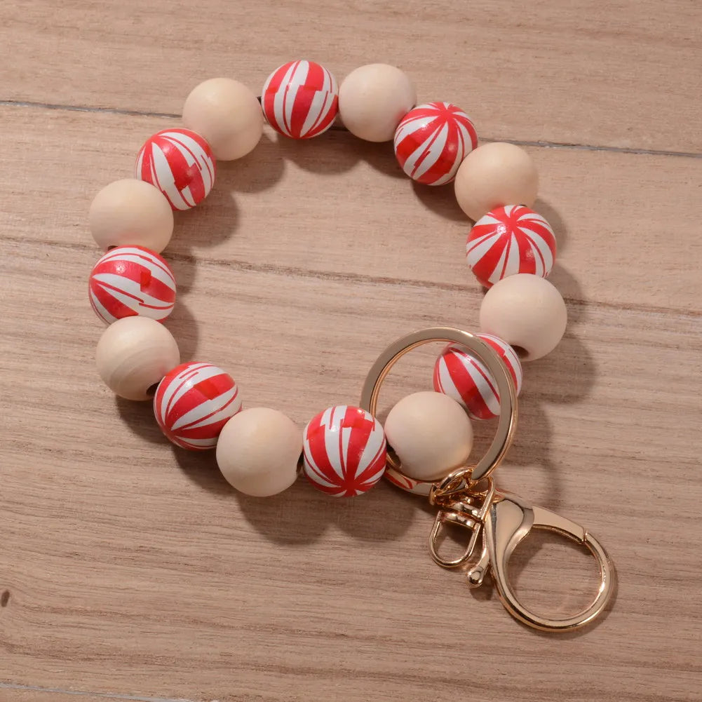 2024 New Fashion Ball Charm Bracelet Keychains for Women Girls Sports Bracelet Key Chain Wood Baseball Beads Wrist Keychain Gift