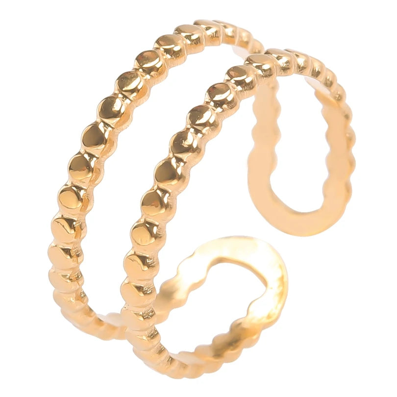 Hemasa 3pcs  Round Double Dot Chain Finger Ring Women