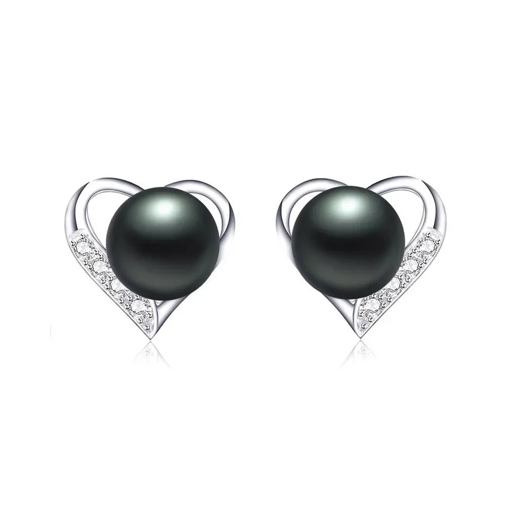 YWYC 925 Sterling Silver Lover Zircon Pearl Earrings 9-10mm Natural Freshwater Pearl for Women Wedding Party Jewelry Gift