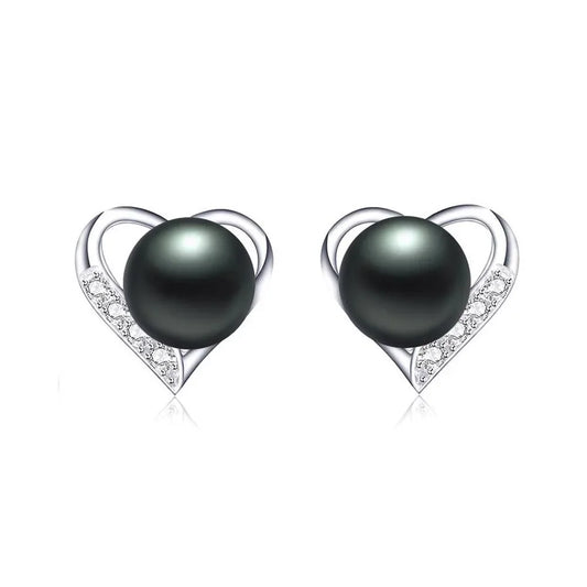 YWYC 925 Sterling Silver Lover Zircon Pearl Earrings 9-10mm Natural Freshwater Pearl for Women Wedding Party Jewelry Gift