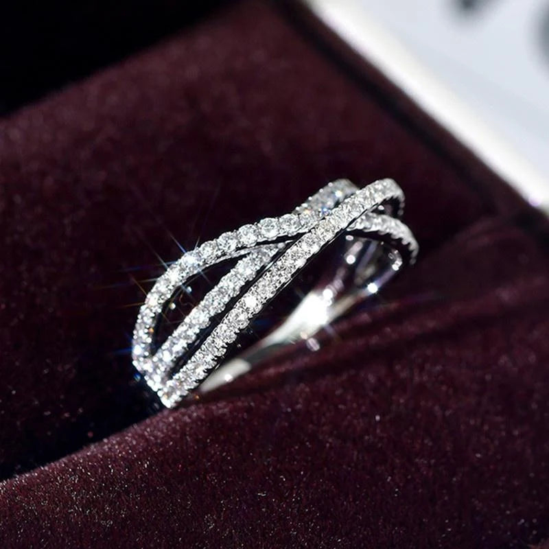 Huitan Chic Cross Ring with Cubic Zirconia Silver Color Women Accessories for Wedding Engagement Party Luxury Fashion Jewelry