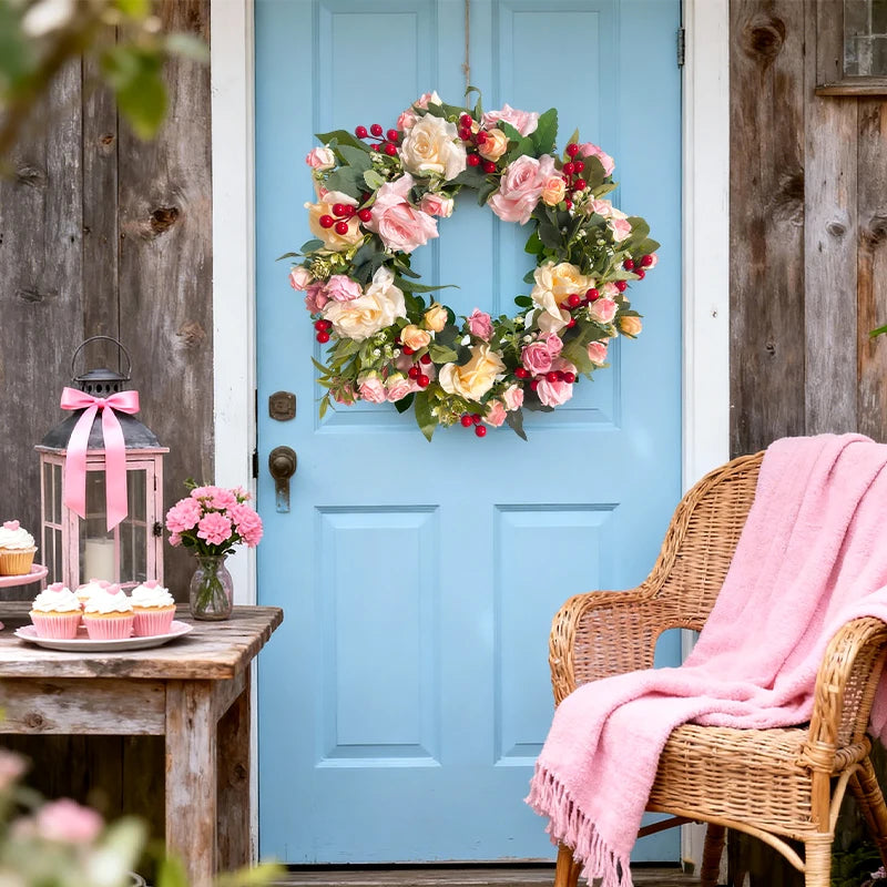 Tejesa Artificial Flower Pastoral Style Wreath Indoor and Outdoor Decoration /Wedding /Birthday /Family