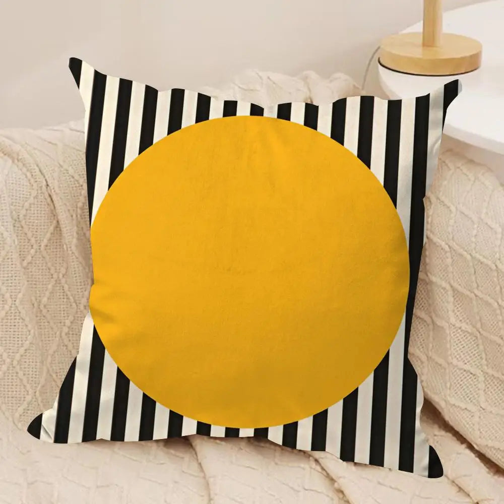 Hemasa  4Pcs Geometry Cushion Cover Soft Plush Fabric Double-Sided Printed Sofa Cushion Cover for All Seasons Home Decor