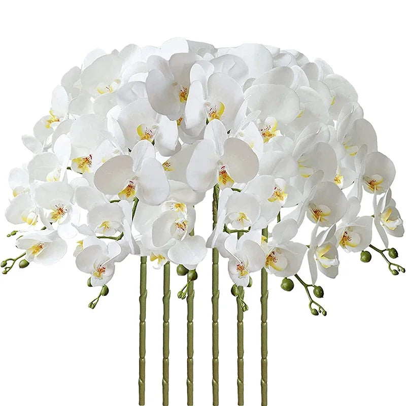 32 Inch Artificial Phalaenopsis Flowers 9 Heads Artificial Orchid Butterfly Flowers Stem Plants for Home Decor 6PCS