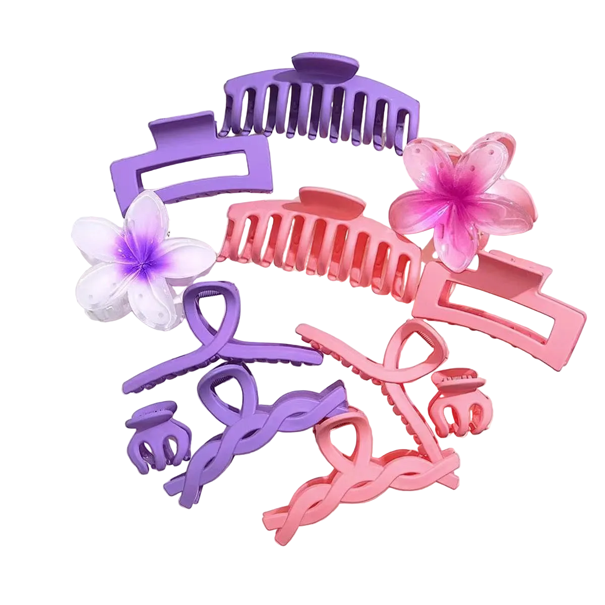 Tejesa  6pcs/set ins fresh sweet girl  pink and purple series frangipani grab clip set, hair ornament shark clip