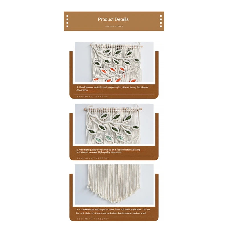 Hemasa Leaves Macrame Wall Hanging Green Leaf Macrame Wall Hanging Boho Wall Decor Yarn Wall Hanging Tapestry