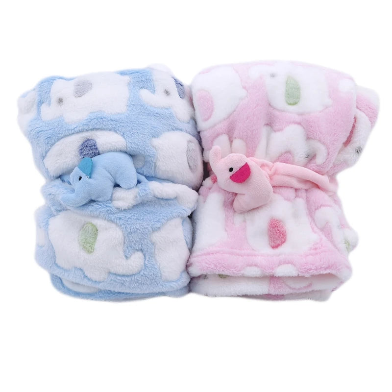 Hemasa pink and blue  Baby Blanket Cute Elephant  Newborn Elephant Air Conditioning Quilt Coral Velvet Pillow Quilt Dual-Use