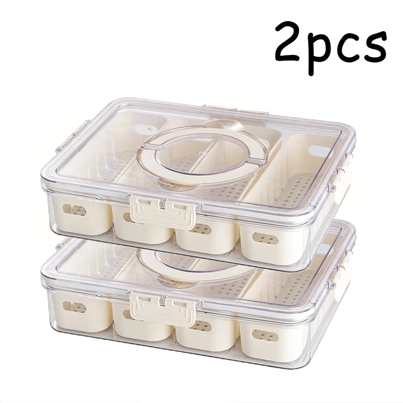 Tejesa 1/2pcs household storage box portable snack fruit box fresh-keeping box spice box cover 8 /4 compartment kitchen.