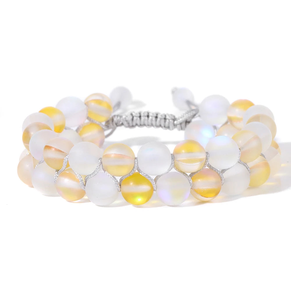 Tejesa Grey White Moonstone Wrap Bracelets For Women Men Austria Crystal Mermaid Glass Adjustable Braided Bracelet Wristbands Jewelry