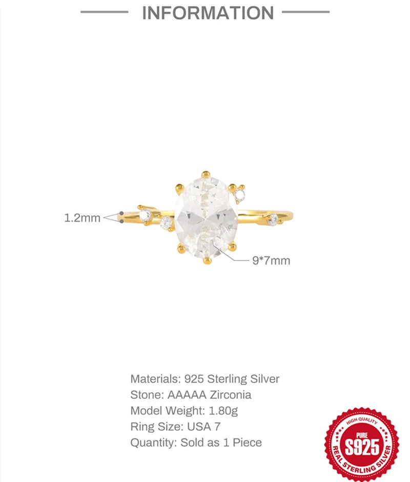 ROXI Elegant Geometry Egg Shape Crystal Gold Rings for Women Rings Jewelry 925 Sterling Silver Finger Rings Hearts Wedding Rings